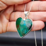 Solid Sterling Silver & Natural Shattuckite Handmade Heart Pendant & Chain Necklace