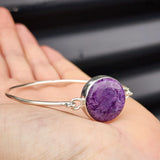 Solid Sterling Silver & Natural Charoite Handmade Bangle Bracelet