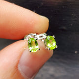 Natural Peridot & Solid Silver Stud Earrings