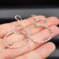 Handmade Solid Sterling Silver Double Hoop Hanging Earrings