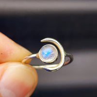 (Q) Solid Sterling Silver Sun & Moonstone Handmade Rustic Ring