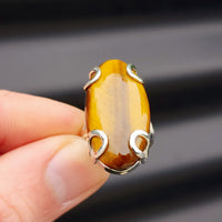 (O) Solid Sterling Silver & Natural Tiger Eye Handmade Solitaire Ring