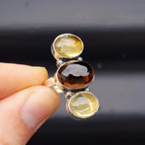 (Q) Solid Sterling Silver & Natural Two Tone Citrine Stone Handmade Ring