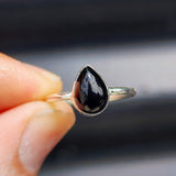 (Q) Solid Sterling Silver & Black Onyx Pear Handmade Solitaire Ring