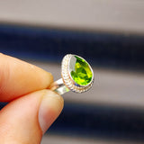 (Q) Solid Sterling Silver & Natural Peridot Handmade Pear Shaped Signet Ring