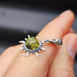 Solid Sterling Silver & Natural Polished Green Amber Handmade Sun Pendant Necklace