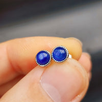 Natural Blue Kyanite & Solid Silver Round Stud Earrings