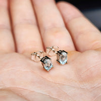 Natural Blue Topaz & Solid Silver Oval Stud Earrings