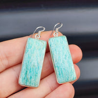 Solid Sterling Silver & Natural Amazonite Handmade Hanging Hook Earrings