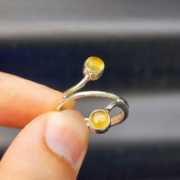 (Q) Solid Sterling Silver & Natural Amber Double Setting Handmade Ring