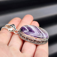 Solid Sterling Silver & Natural Amethyst Handmade Victorian Necklace