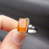 (T) Solid Sterling Silver & Natural Baltic Amber Handmade Solitaire Ring