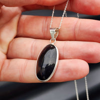 Solid Sterling Silver & Natural Black Onyx Handmade Pendant & Chain Necklace