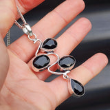 Solid Sterling Silver & Natural Black Onyx Handmade Multi Setting Wave Necklace