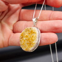 Solid Sterling Silver & Natural Citrine Druzy Handmade Pendant & Chain Necklace