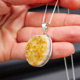 Solid Sterling Silver & Natural Citrine Druzy Handmade Pendant & Chain Necklace