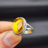 (Q) Solid Sterling Silver & Citrine Stone Handmade Solitaire Ring