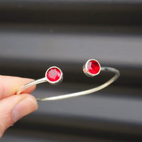 Solid Sterling Silver & Natural Garnet Handmade Cuff Bracelet