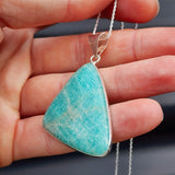 Solid Sterling Silver & Natural Amazonite Handmade Irregular Pendant & Chain Necklace