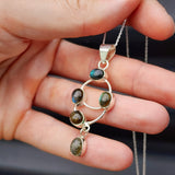 Solid Sterling Silver & Natural Labradorite 5 Setting Handmade Necklace