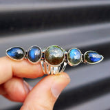 (Q) XL Solid Sterling Silver & Natural Labradorite Multi Setting Handmade Ring