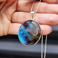 Solid Sterling Silver & Natural Labradorite Handmade Planet Necklace