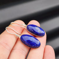 Solid Sterling Silver & Natural Lapis Lazuli Handmade Hanging Hook Earrings