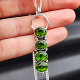 Handmade Solid Sterling Silver & 4x Setting Natural Peridot Pendant Necklace