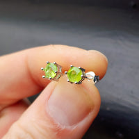 Natural Peridot & Solid Silver Stud Earrings