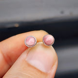 Natural Rhodochrosite & Solid Silver Round Stud Earrings