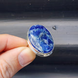 (T) Solid Sterling Silver & Natural Sodalite Oval Handmade Solitaire Ring