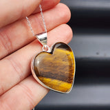 Solid Sterling Silver & Natural Tiger Eye Handmade Heart Pendant Necklace