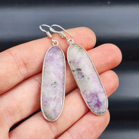 Solid Sterling Silver & Natural Lepidolite Handmade Hanging Hook Earrings