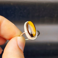 (Q) Solid Sterling Silver & Natural Tigers Eye Oval Handmade Solitaire Ring