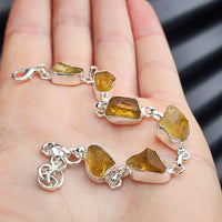 Solid Sterling Silver & Natural Raw Citrine Stone Handmade Chain Bracelet