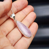 Solid Sterling Silver & Natural Kunzite Waterdrop Handmade Pendant Necklace