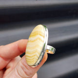 (R) Solid Sterling Silver & Natural Yellow Serpentine Oval Handmade Solitaire Ring