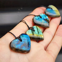 Natural Hand Carved Labradorite Heart Pendant Necklaces