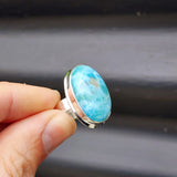 (Q) Solid Sterling Silver & Natural Blue Larimar Handmade Solitaire Ring