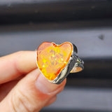 (Q) Solid Sterling Silver & Rustic Natural Baltic Amber Heart Handmade Ring