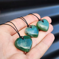 Natural Greenstone Heart Pendant Necklaces