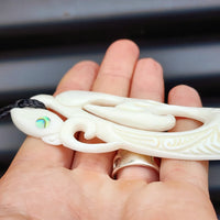 XXL Natural Hand Carved Maori Bone Carving Pendant Necklace - Manaia