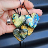 Natural Hand Carved Labradorite Heart Pendant Necklaces