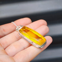 Solid Sterling Silver & Natural Citrine Handmade Pendant & Chain Necklace