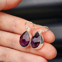 Solid Sterling Silver & Natural Amethyst Handmade Hanging Hook Earrings