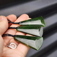 Natural Greenstone Fan Toki Pendant Necklace P5B1