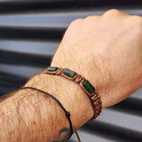 Natural Dark Greenstone Cylinder Macrame Bracelet (BROWN)