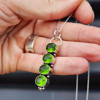 Handmade Solid Sterling Silver & 4x Setting Natural Peridot Pendant Necklace