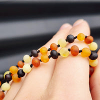 Amber & NZ Greenstone Teething Necklace - Mixed Raw Amber One Off Necklace (AG1)