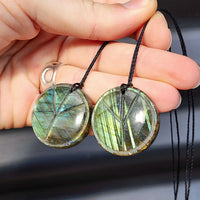 Natural Labradorite Round Peace Pendant Necklace